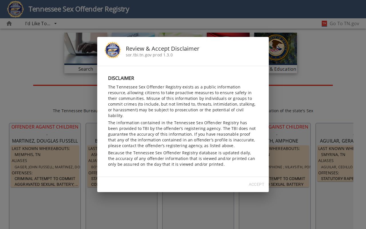 Knoxville people search using the Tennessee public safety registry