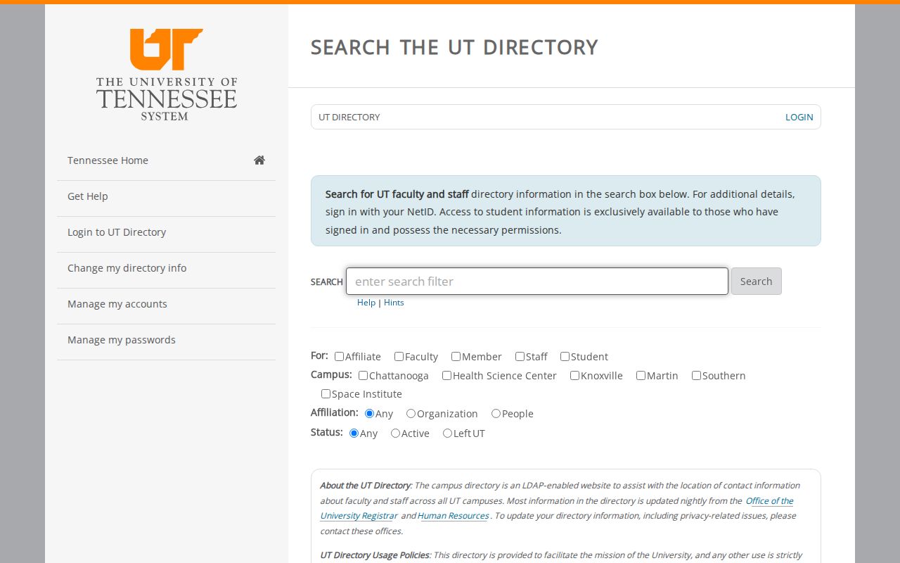 Knoxville people directories search for University of Tennessee faculty and staff