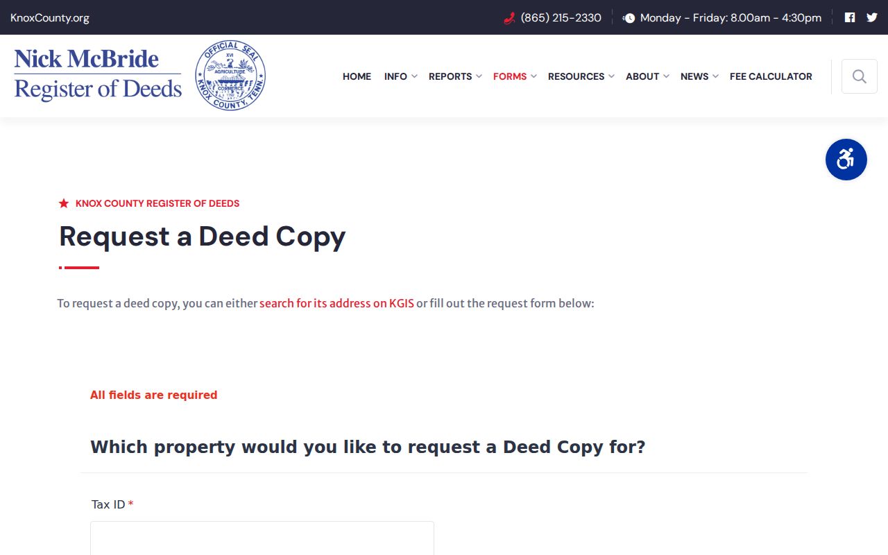 Knoxville public records deed copy request form