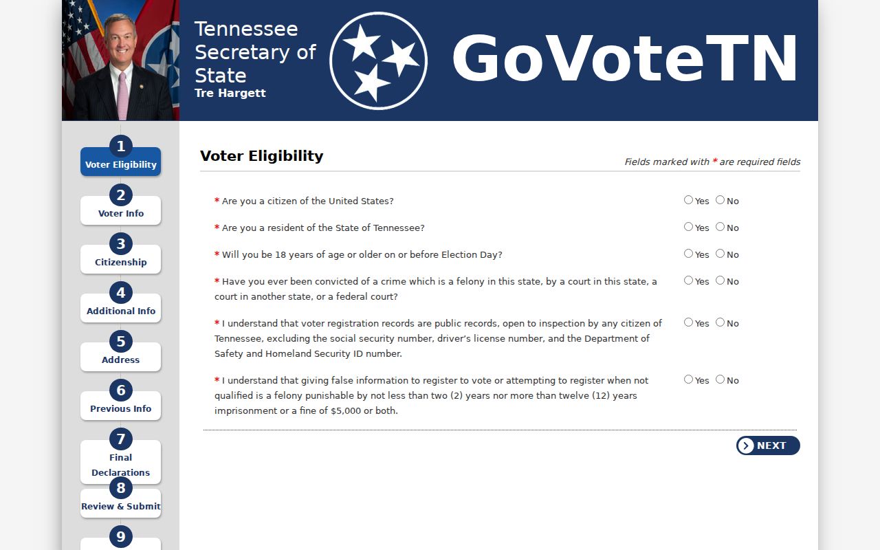 Online Tennessee voter registration form for Knoxville voters